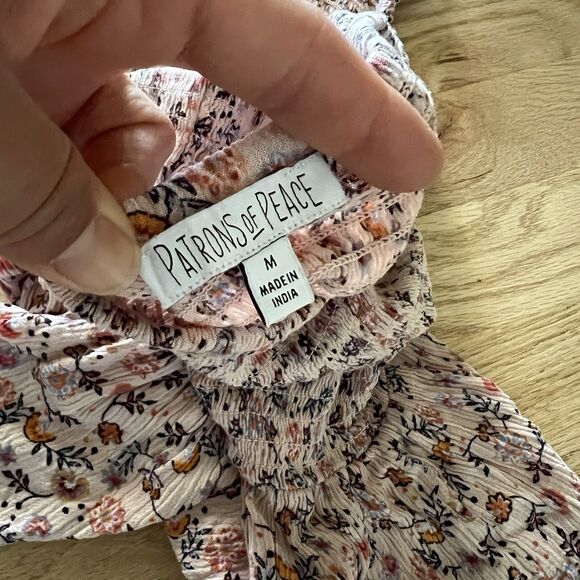 Patrons Of Peace Med Pink Floral Halter Tank Top Ruffle‎ Smocked Stretch Boho - Picture 7 of 9